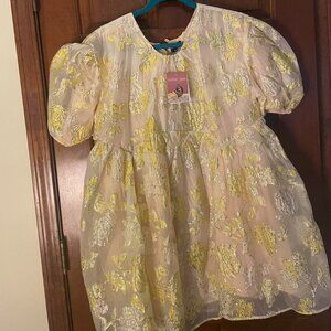 Sister Jane Yellow Metallic Gloss Oversized Babydoll Mini Smock Dress